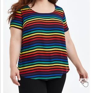 Torrid Size 3 CELEBRATE LOVE ABBEY BLOUSE - GEORGETTE RAINBOW STRIPE (NWT)
